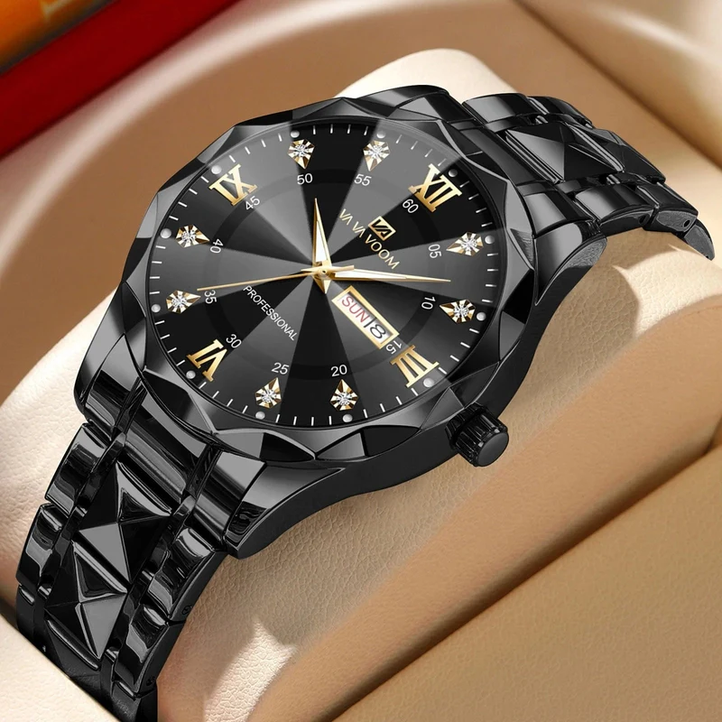 Herrenuhr Water Diamond Luxury Night Glow Doppelkalender Quarzwerk 41mm Blau Gold Edelstahl Fashion Business Watch