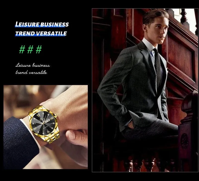 Herrenuhr Water Diamond Luxury Night Glow Doppelkalender Quarzwerk 41mm Blau Gold Edelstahl Fashion Business Watch