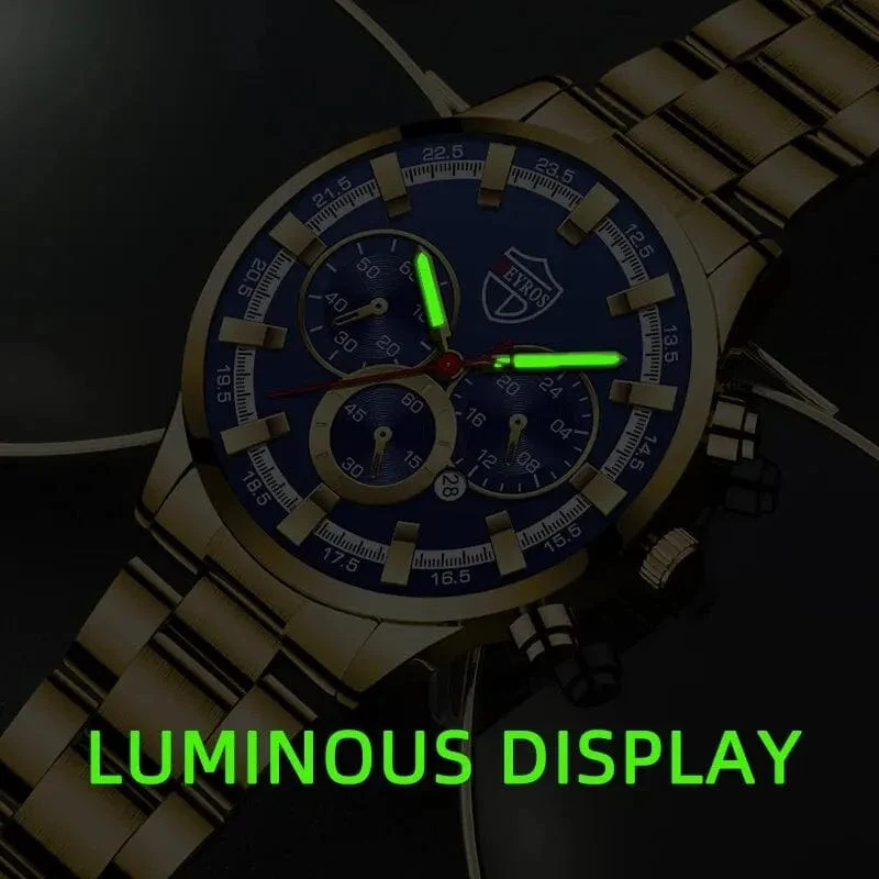 Mode Herrenuhren Business Edelstahl Quarz Armbanduhr Kalender Datum Männlich Casual Sport Leuchtende Uhr