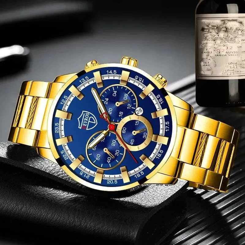 Mode Herrenuhren Business Edelstahl Quarz Armbanduhr Kalender Datum Männlich Casual Sport Leuchtende Uhr