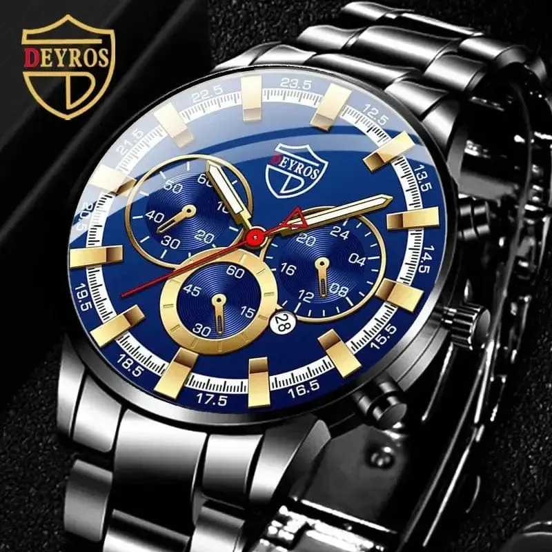 Mode Herrenuhren Business Edelstahl Quarz Armbanduhr Kalender Datum Männlich Casual Sport Leuchtende Uhr