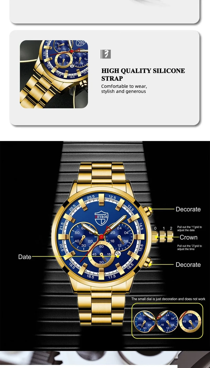 Mode Herrenuhren Business Edelstahl Quarz Armbanduhr Kalender Datum Männlich Casual Sport Leuchtende Uhr