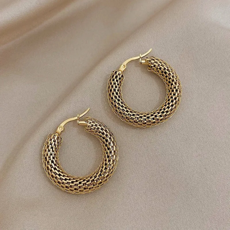 FLASHBUY Edelstahl Gold Farbe Geometrische Metall Mesh Ohrringe Für Frauen Mädchen Neue Trend Hoop Ohr Schmuck Geschenk
