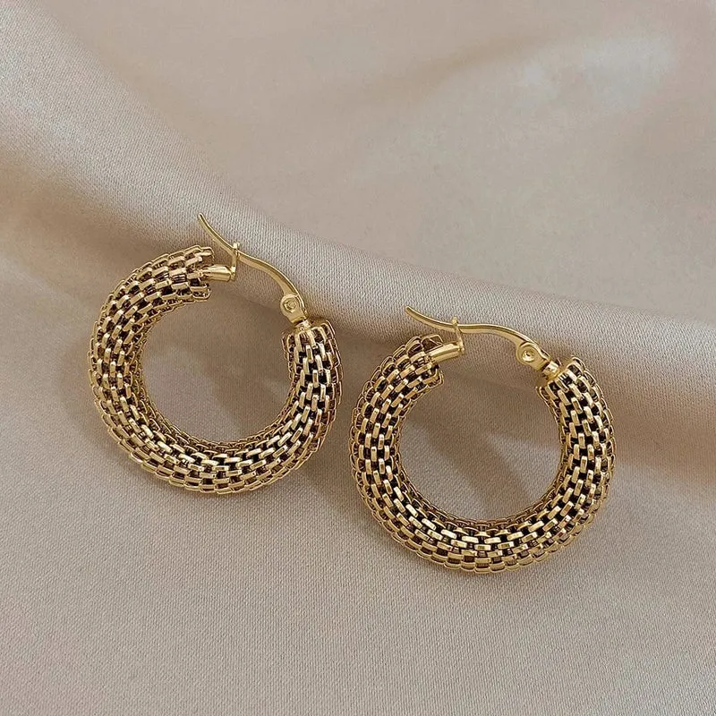 FLASHBUY Edelstahl Gold Farbe Geometrische Metall Mesh Ohrringe Für Frauen Mädchen Neue Trend Hoop Ohr Schmuck Geschenk
