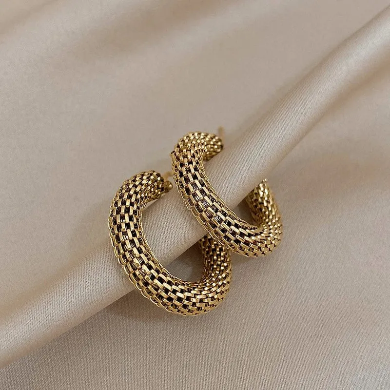 FLASHBUY Edelstahl Gold Farbe Geometrische Metall Mesh Ohrringe Für Frauen Mädchen Neue Trend Hoop Ohr Schmuck Geschenk