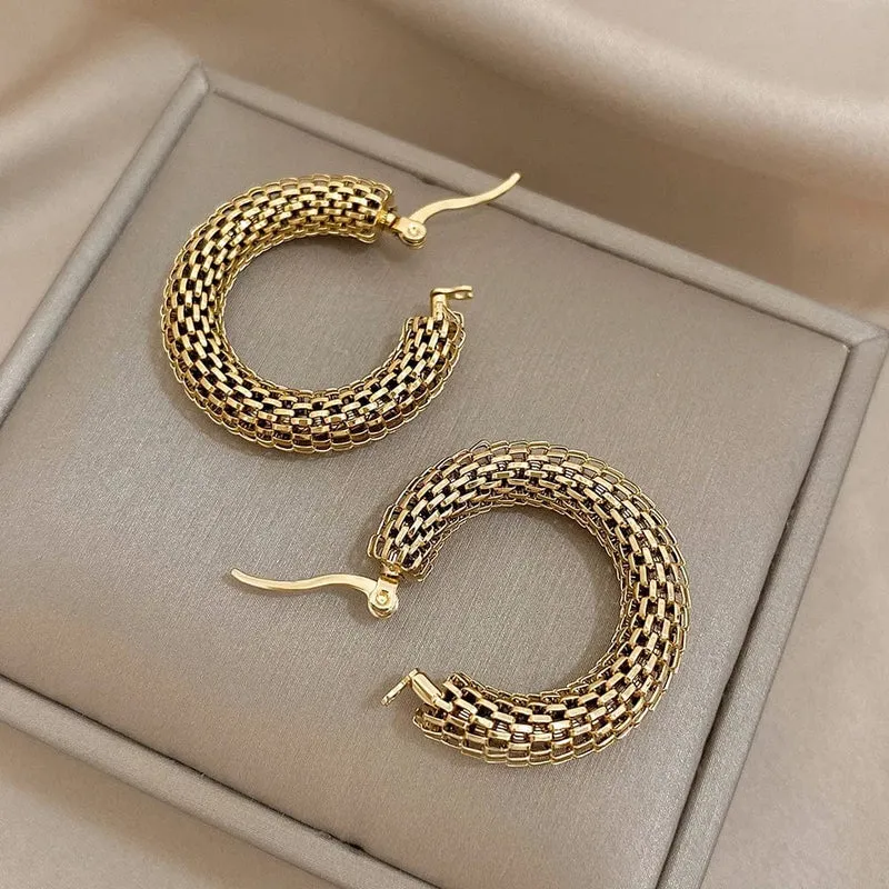FLASHBUY Edelstahl Gold Farbe Geometrische Metall Mesh Ohrringe Für Frauen Mädchen Neue Trend Hoop Ohr Schmuck Geschenk