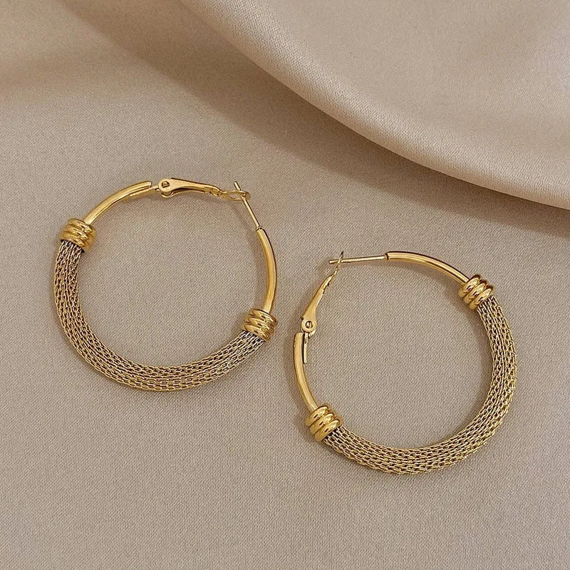 FLASHBUY Edelstahl Gold Farbe Geometrische Metall Mesh Ohrringe Für Frauen Mädchen Neue Trend Hoop Ohr Schmuck Geschenk