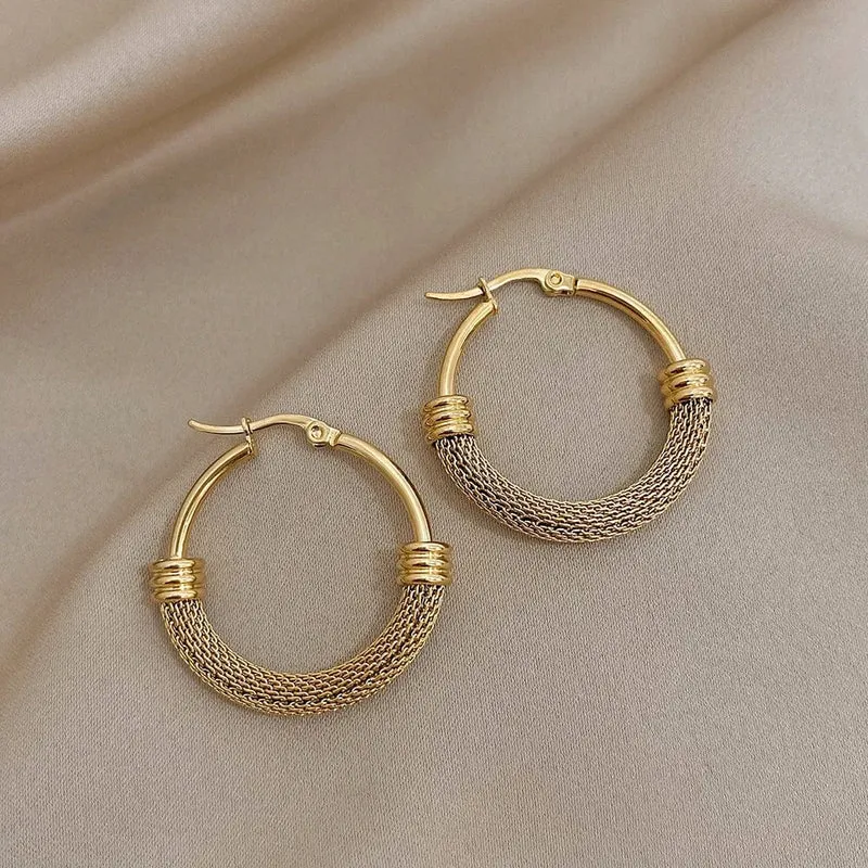 FLASHBUY Edelstahl Gold Farbe Geometrische Metall Mesh Ohrringe Für Frauen Mädchen Neue Trend Hoop Ohr Schmuck Geschenk
