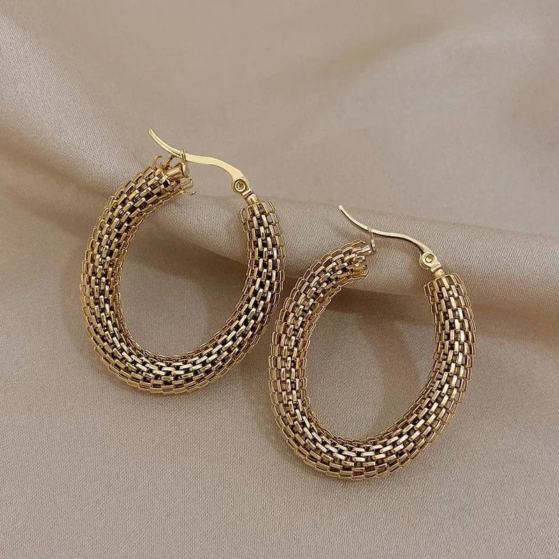 FLASHBUY Edelstahl Gold Farbe Geometrische Metall Mesh Ohrringe Für Frauen Mädchen Neue Trend Hoop Ohr Schmuck Geschenk