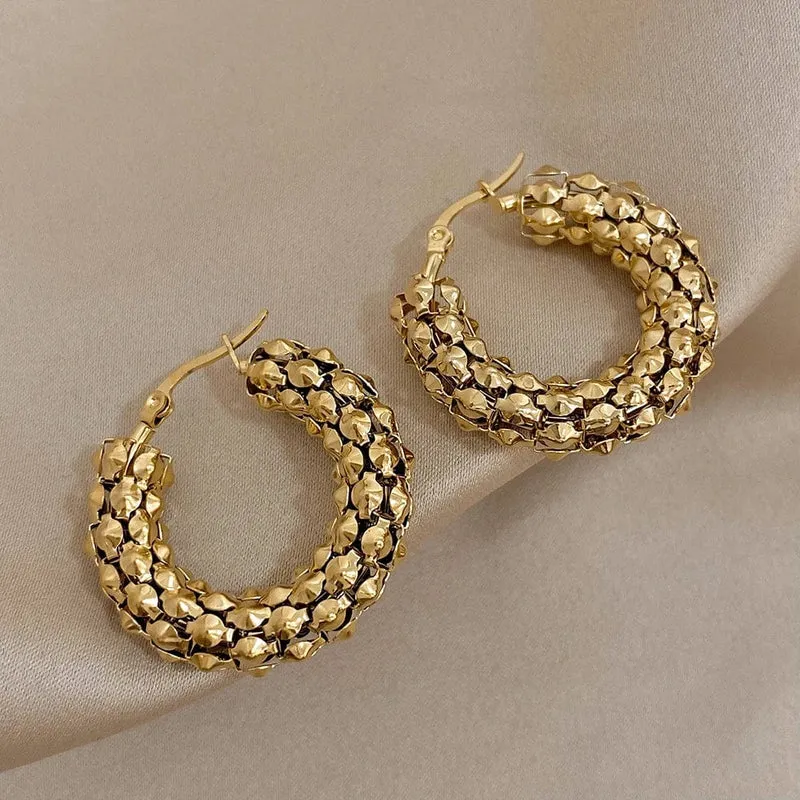 FLASHBUY Edelstahl Gold Farbe Geometrische Metall Mesh Ohrringe Für Frauen Mädchen Neue Trend Hoop Ohr Schmuck Geschenk