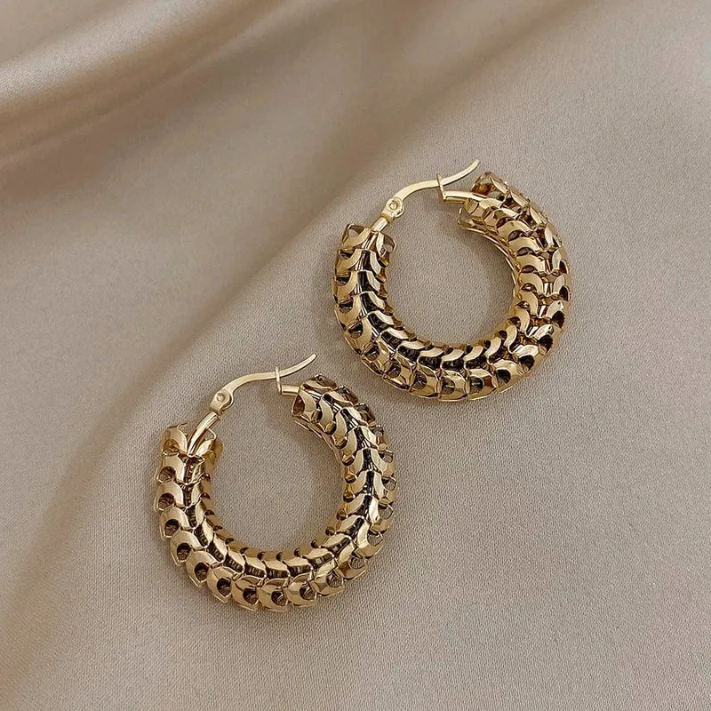 FLASHBUY Edelstahl Gold Farbe Geometrische Metall Mesh Ohrringe Für Frauen Mädchen Neue Trend Hoop Ohr Schmuck Geschenk