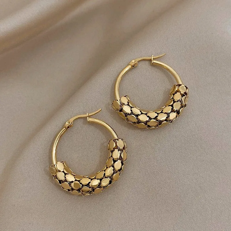 FLASHBUY Edelstahl Gold Farbe Geometrische Metall Mesh Ohrringe Für Frauen Mädchen Neue Trend Hoop Ohr Schmuck Geschenk