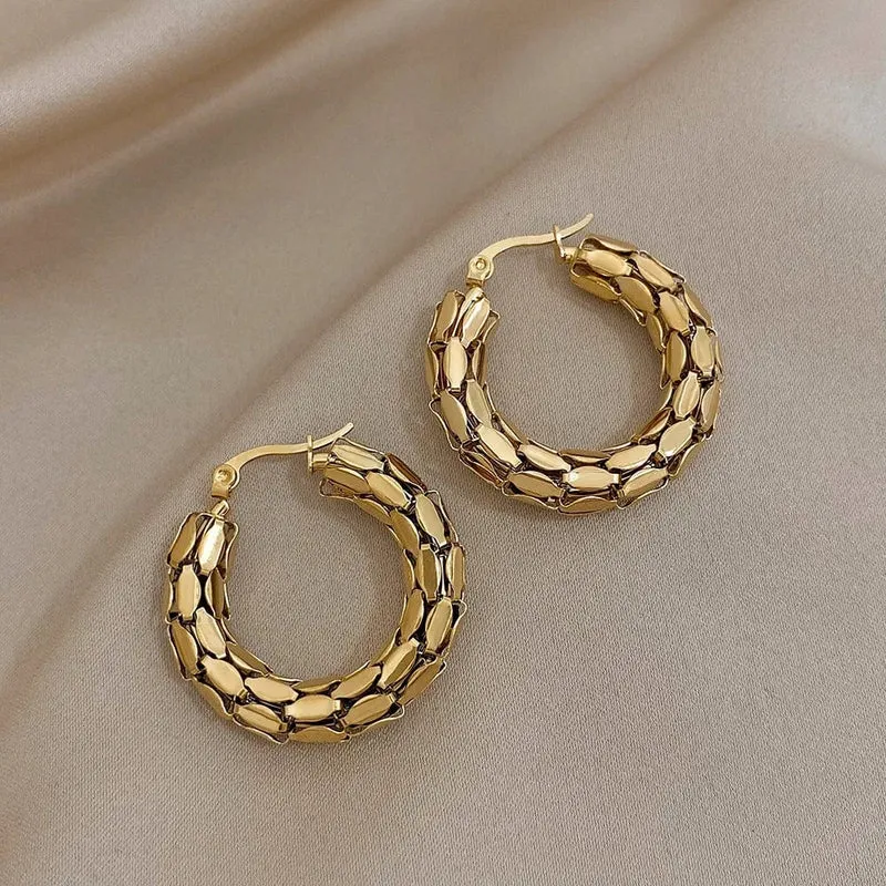 FLASHBUY Edelstahl Gold Farbe Geometrische Metall Mesh Ohrringe Für Frauen Mädchen Neue Trend Hoop Ohr Schmuck Geschenk