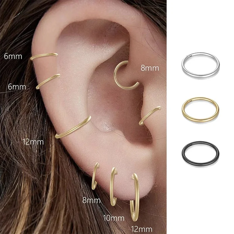 2/6 STK Nahtloser Nasenring aus 316L Edelstahl, klassischer Nasenring für Männer und Frauen, Creolen, Septum, Helix, Tragus, Ohrpiercing-Schmuck, 18G