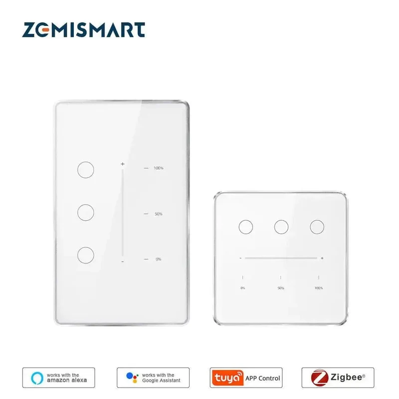 Zemismart Tuya Zigbee Smart Dimmer Schalter 3 Gang Smart Leben APP Fernbedienung US EU Standard Licht Schalter Prozentsatz Control