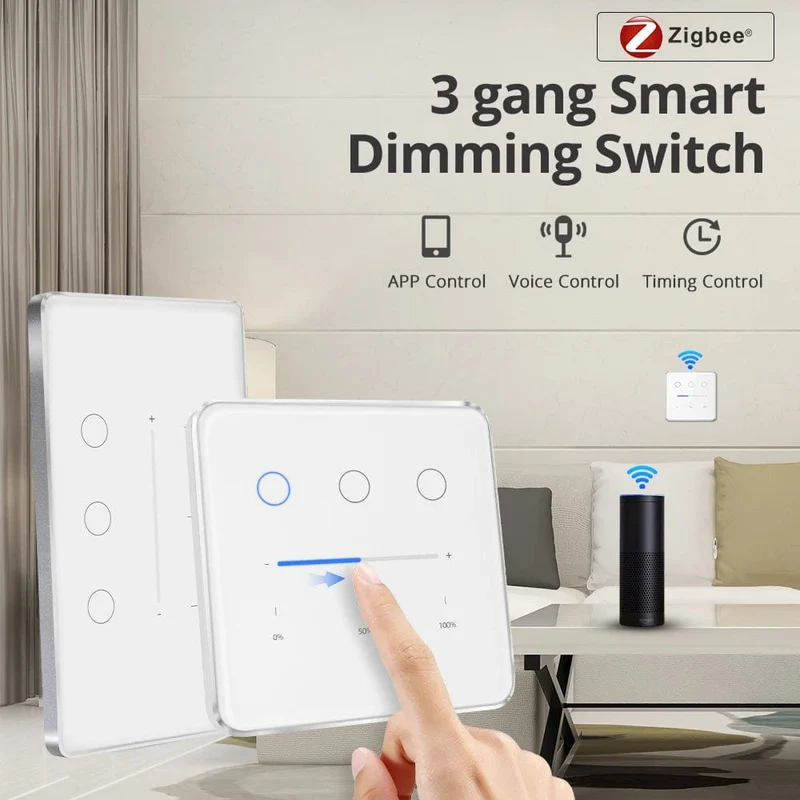 Zemismart Tuya Zigbee Smart Dimmer Schalter 3 Gang Smart Leben APP Fernbedienung US EU Standard Licht Schalter Prozentsatz Control