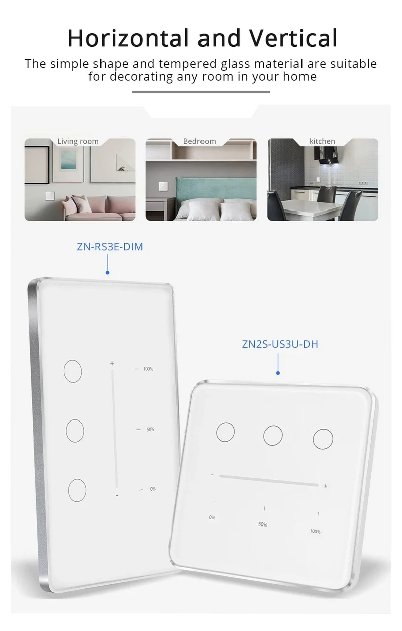 Zemismart Tuya Zigbee Smart Dimmer Schalter 3 Gang Smart Leben APP Fernbedienung US EU Standard Licht Schalter Prozentsatz Control