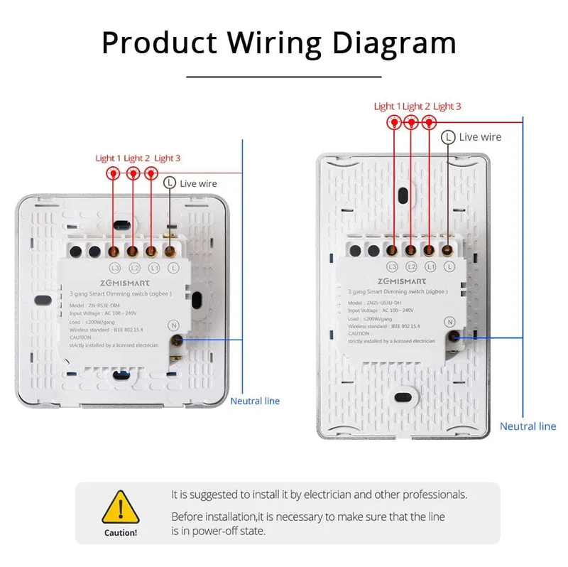 Zemismart Tuya Zigbee Smart Dimmer Schalter 3 Gang Smart Leben APP Fernbedienung US EU Standard Licht Schalter Prozentsatz Control