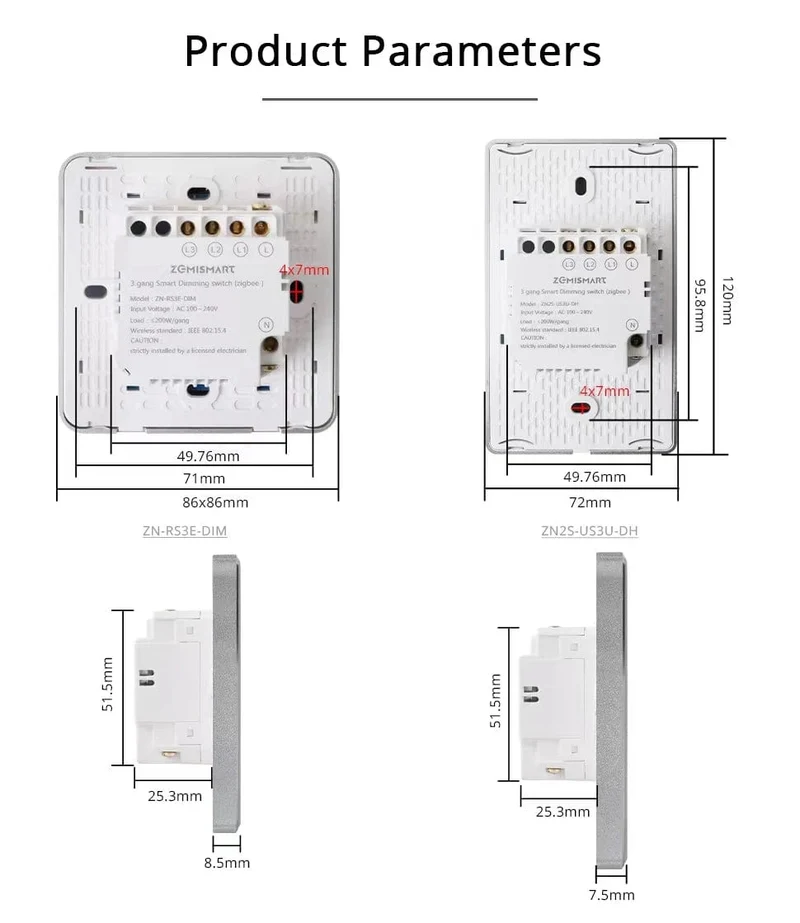 Zemismart Tuya Zigbee Smart Dimmer Schalter 3 Gang Smart Leben APP Fernbedienung US EU Standard Licht Schalter Prozentsatz Control