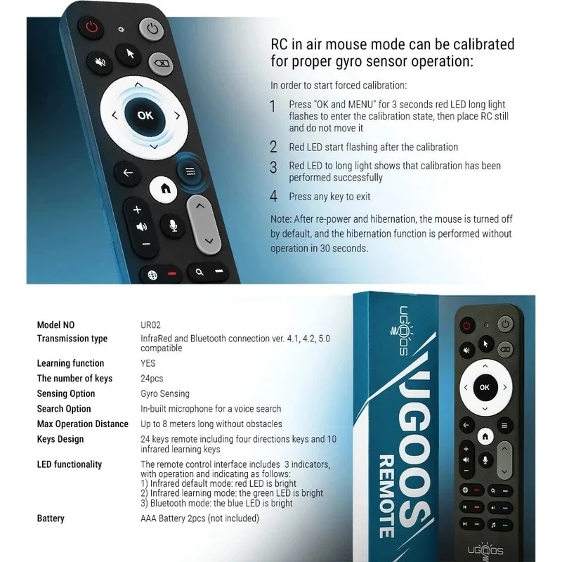 UGOOS UR02 BT Fernbedienung Sprachsteuerung Ersatz für Ugoos TOX1 TOX3 TOX4 AM8 PRO AM6B PLUS X4 X4Q Cube Pro Extra TV Box
