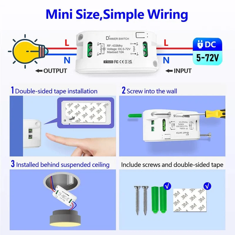 RF 433 Mhz Universal Wireless Smart Licht Dimmer Schalter Fernbedienung schalter DC 5V 12V 24V 48V Relais Mini Empfänger für Licht