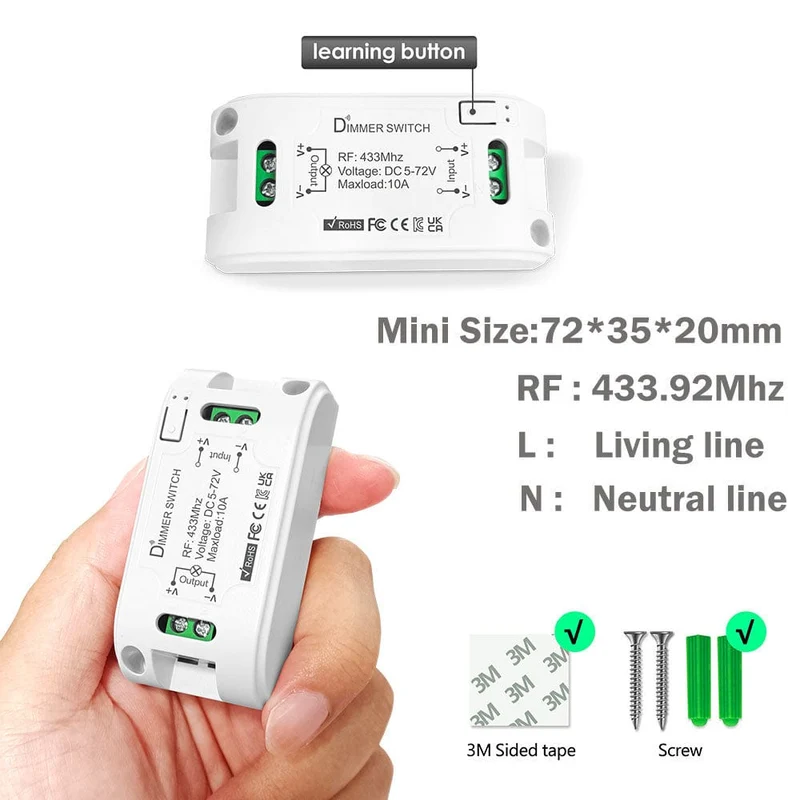 RF 433 Mhz Universal Wireless Smart Licht Dimmer Schalter Fernbedienung schalter DC 5V 12V 24V 48V Relais Mini Empfänger für Licht