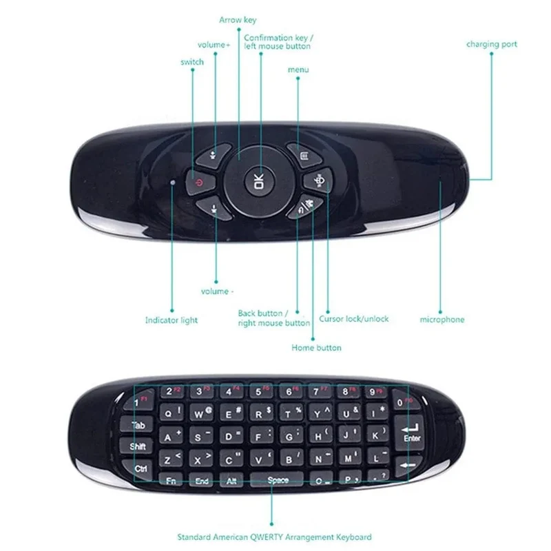 C120 RGB Hintergrundbeleuchtung Fly Air Mouse Gyro Sensor Drahtlose 2.4G RF Tastatur Fernbedienung Für Android Smart TV Box