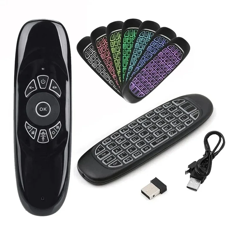 C120 RGB Hintergrundbeleuchtung Fly Air Mouse Gyro Sensor Drahtlose 2.4G RF Tastatur Fernbedienung Für Android Smart TV Box