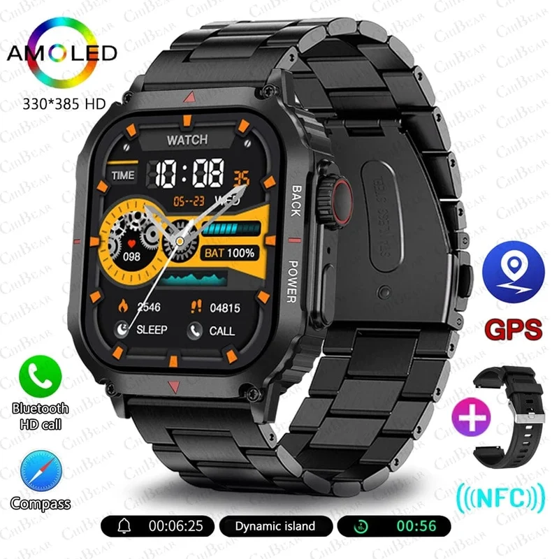Für Huawei Xiaomi NFC Smart Watch Männer AMOLED HD Bildschirm Herzfrequenz Gesundheitstracker Bluetooth Anruf IP68 Wasserdichte Smartwatch 2024