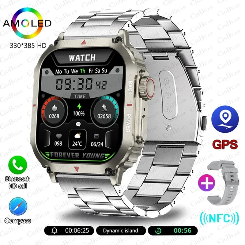 Für Huawei Xiaomi NFC Smart Watch Männer AMOLED HD Bildschirm Herzfrequenz Gesundheitstracker Bluetooth Anruf IP68 Wasserdichte Smartwatch 2024