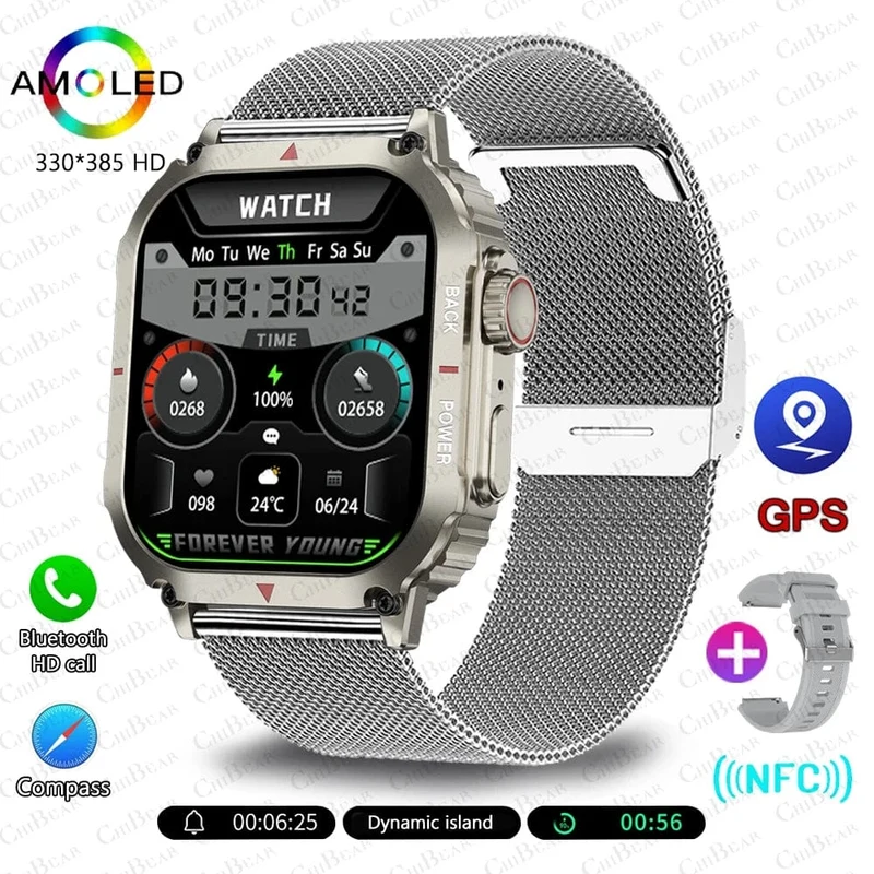 Für Huawei Xiaomi NFC Smart Watch Männer AMOLED HD Bildschirm Herzfrequenz Gesundheitstracker Bluetooth Anruf IP68 Wasserdichte Smartwatch 2024
