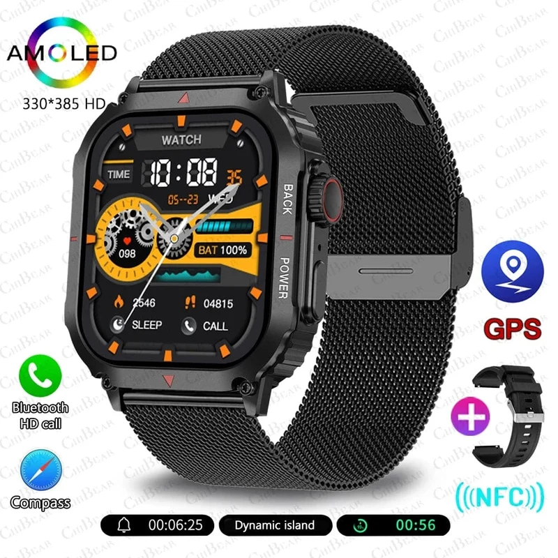 Für Huawei Xiaomi NFC Smart Watch Männer AMOLED HD Bildschirm Herzfrequenz Gesundheitstracker Bluetooth Anruf IP68 Wasserdichte Smartwatch 2024