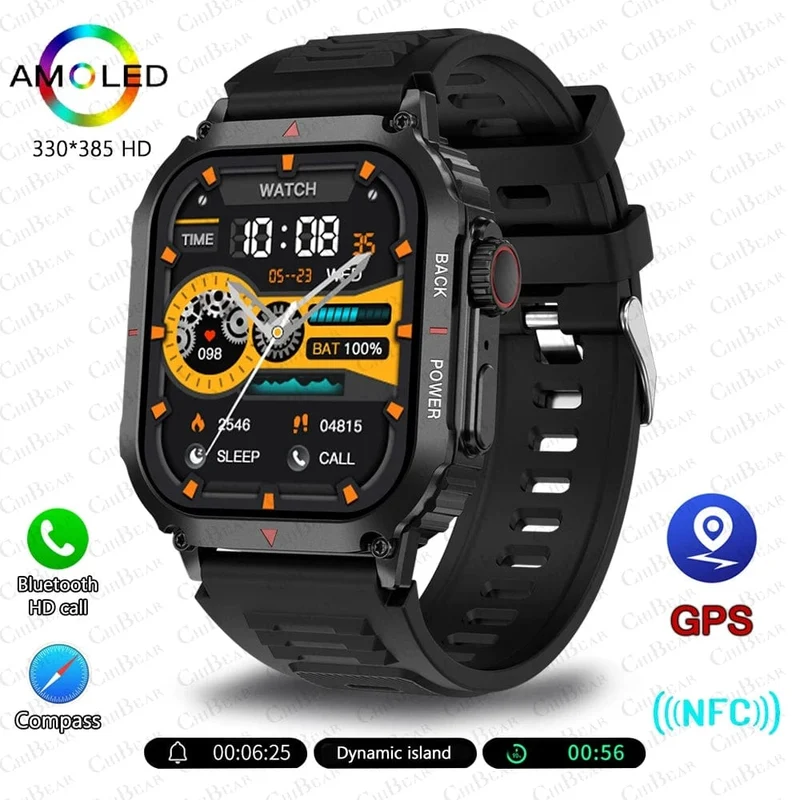 Für Huawei Xiaomi NFC Smart Watch Männer AMOLED HD Bildschirm Herzfrequenz Gesundheitstracker Bluetooth Anruf IP68 Wasserdichte Smartwatch 2024