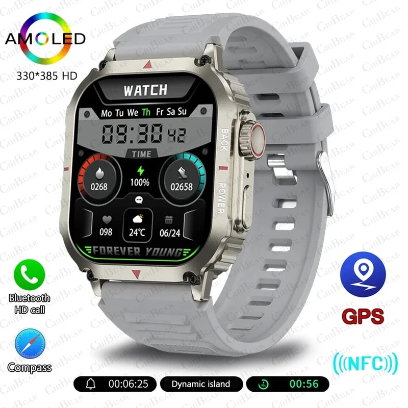 Für Huawei Xiaomi NFC Smart Watch Männer AMOLED HD Bildschirm Herzfrequenz Gesundheitstracker Bluetooth Anruf IP68 Wasserdichte Smartwatch 2024