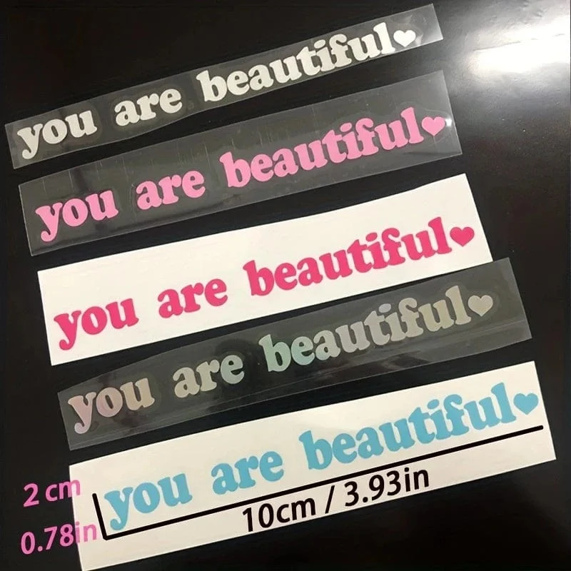 Der Text Autoaufkleber „You Are Beautiful“ Innendekoration Rückspiegel Modeaufkleber Kreative Sport PVC Vinyl Aufkleber