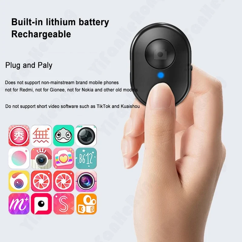 Drahtlose Fernbedienungstaste Wiederaufladbarer Bluetooth-Kompatibler Selbstauslöser Selfie Stick Auslöser Für IOS Android
