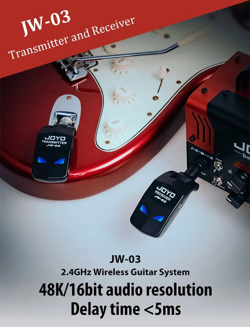 JOYO JW-03 Drahtloses Gitarrensystem, 2.4 GHz, 4 Kanäle, drahtloser Gitarrensender und -empfänger für E-Gitarren-Bassverstärker