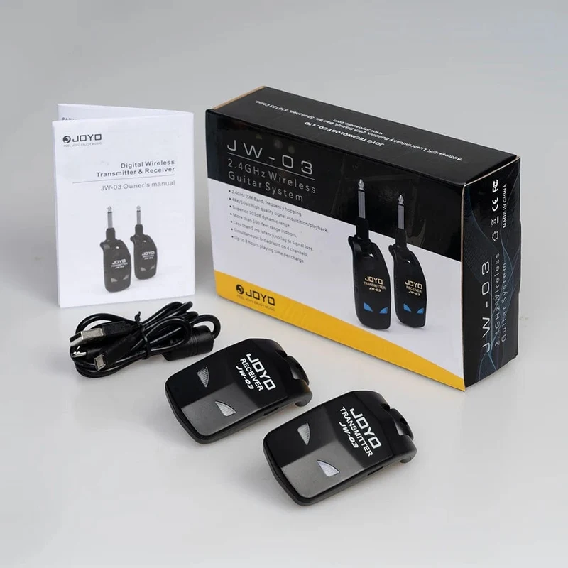 JOYO JW-03 Drahtloses Gitarrensystem, 2.4 GHz, 4 Kanäle, drahtloser Gitarrensender und -empfänger für E-Gitarren-Bassverstärker