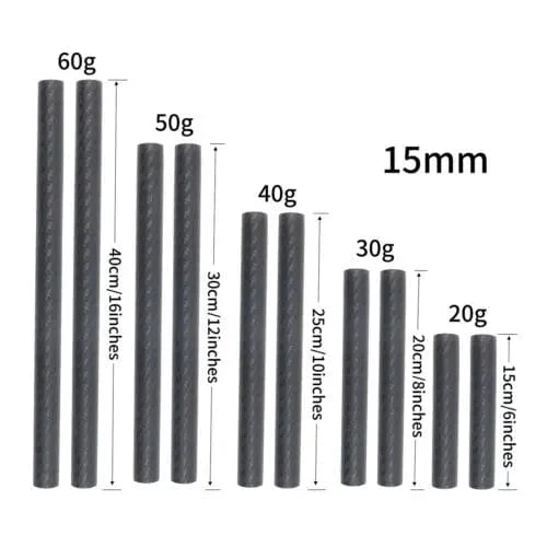 2 Stück 15 mm Kohlefaserstäbe 6"/8"/10"/12"/16" für DSLR-Schienenstützsystem