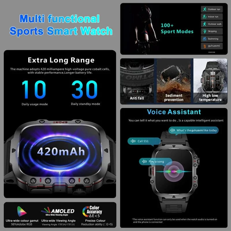 2024 Neue robuste militärische GPS-Smartwatch für Männer, AMOLED-HD-Bildschirm, Herzfrequenz, Bluetooth-Anruf, wasserdichte Outdoor-Smartwatch für Xiaomi