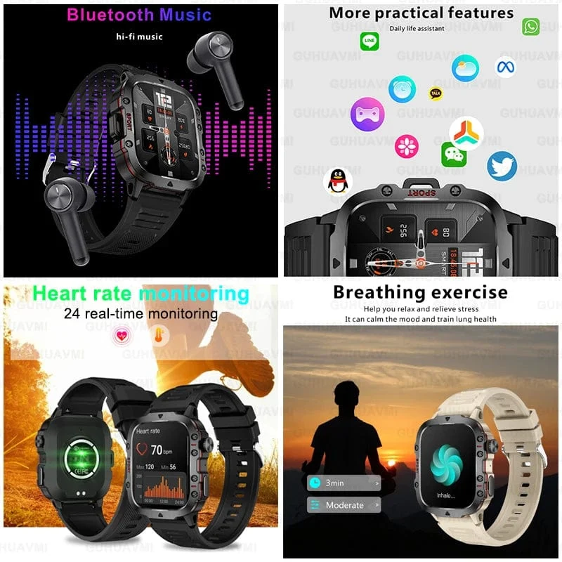 2024 Neue robuste militärische GPS-Smartwatch für Männer, AMOLED-HD-Bildschirm, Herzfrequenz, Bluetooth-Anruf, wasserdichte Outdoor-Smartwatch für Xiaomi