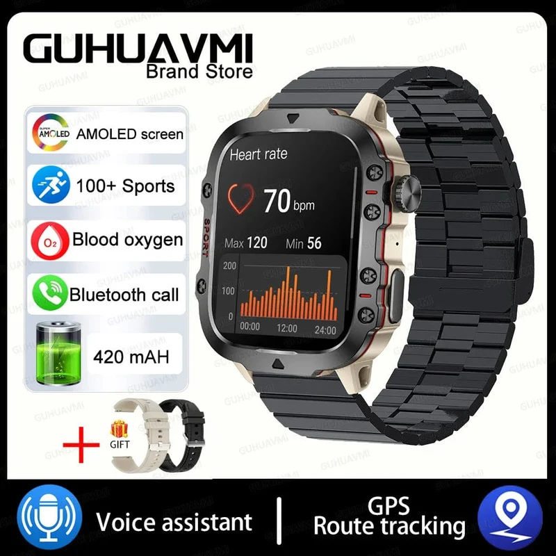 2024 Neue robuste militärische GPS-Smartwatch für Männer, AMOLED-HD-Bildschirm, Herzfrequenz, Bluetooth-Anruf, wasserdichte Outdoor-Smartwatch für Xiaomi