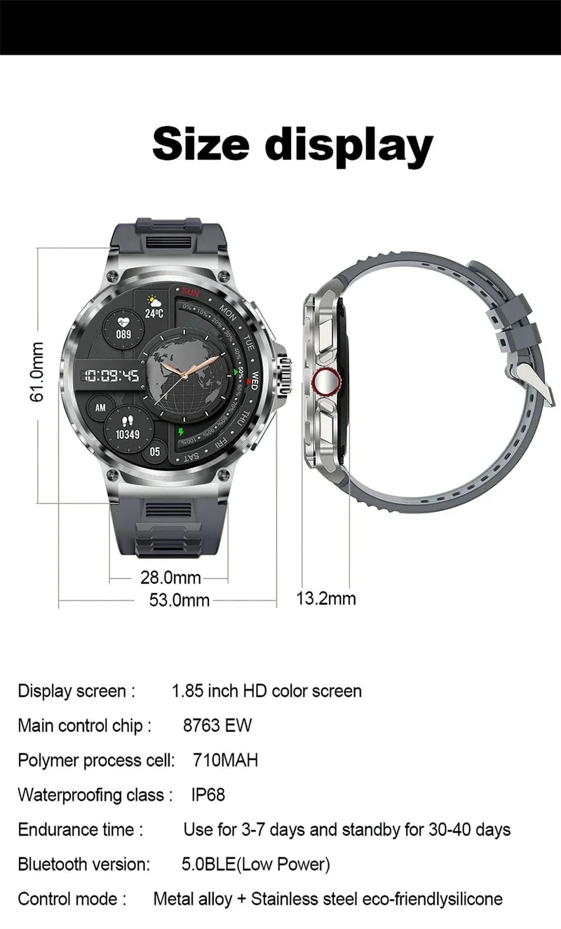 2024 Neu für Huawei Xiaomi Männer GPS Track Smart Watch 1.85 Zoll Ultra HD AMOLED Bildschirm 710 Mah Akku Bluetooth Anruf Smartwatch