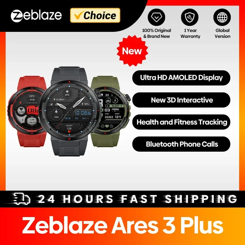 Neu Zeblaze Ares 3 Plus 1.43 ''HD AMOLED Display Smartwatch Bluetooth Telefon-gespräche Neue 3D Interaktive Sport Smart