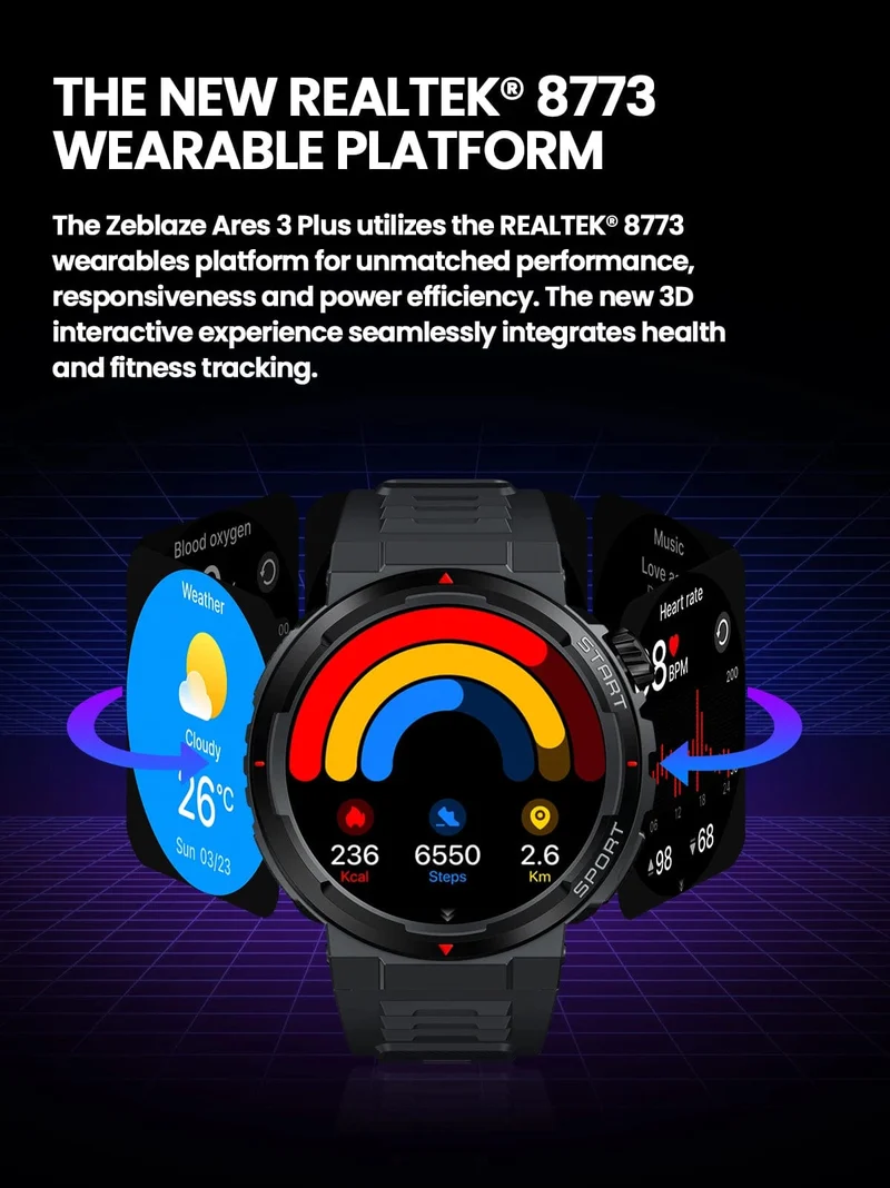 Neu Zeblaze Ares 3 Plus 1.43 ''HD AMOLED Display Smartwatch Bluetooth Telefon-gespräche Neue 3D Interaktive Sport Smart