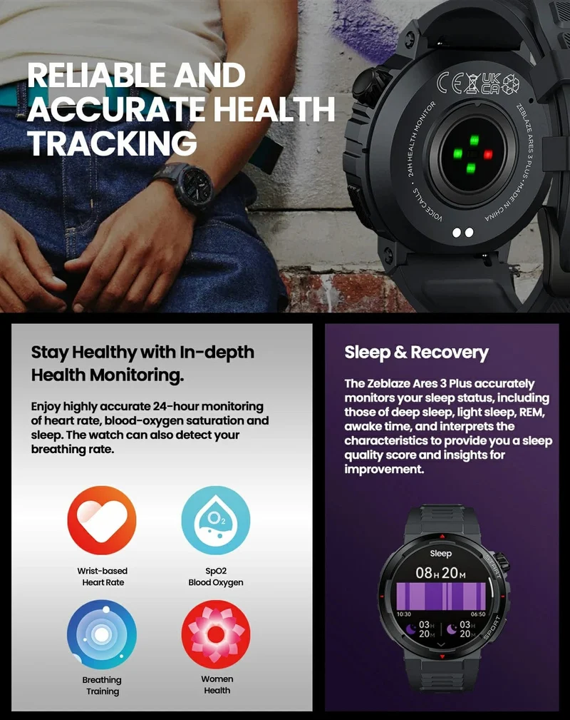 Neu Zeblaze Ares 3 Plus 1.43 ''HD AMOLED Display Smartwatch Bluetooth Telefon-gespräche Neue 3D Interaktive Sport Smart