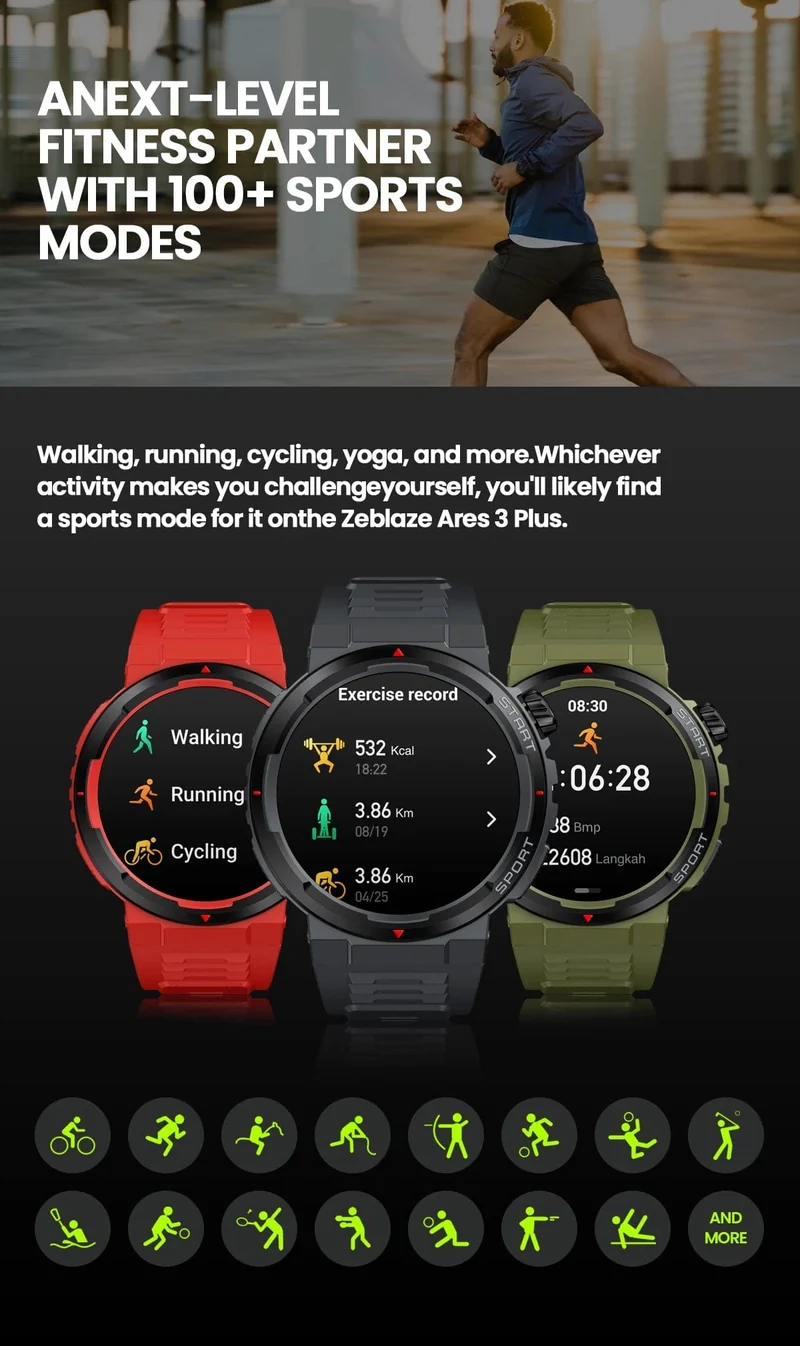 Neu Zeblaze Ares 3 Plus 1.43 ''HD AMOLED Display Smartwatch Bluetooth Telefon-gespräche Neue 3D Interaktive Sport Smart