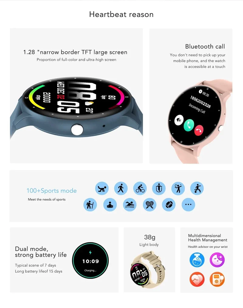 Neue Bluetooth Anruf Smart Uhr Männer Fitness Tracker Herzfrequenz Schlaf Überwachung Sport Wasserdichte Smartwatch Frauen Für Android IOS