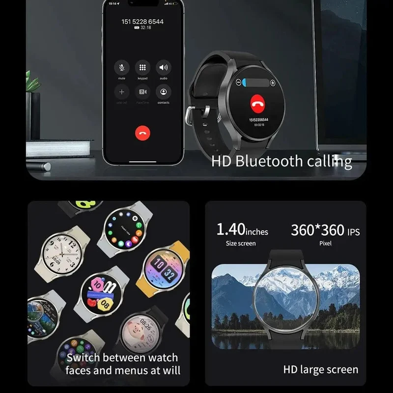 Smart Watch 1.4-Zoll-HD-Bildschirm Smartwatch GPS-Tracking Herzfrequenz Körpertemperatur Smart Watch für Samsung Galaxy 2024 Neu