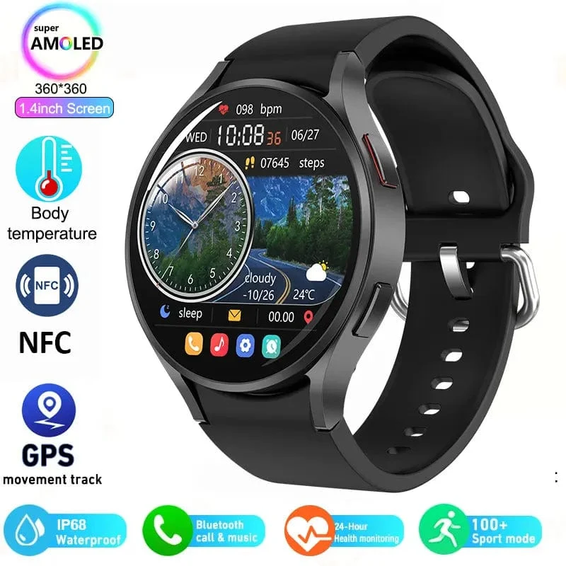 Smart Watch 1.4-Zoll-HD-Bildschirm Smartwatch GPS-Tracking Herzfrequenz Körpertemperatur Smart Watch für Samsung Galaxy 2024 Neu